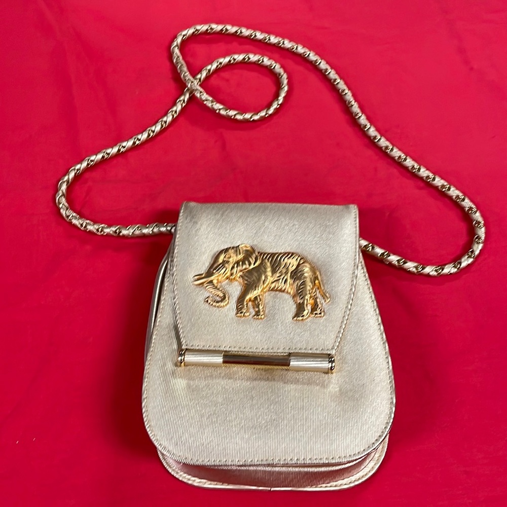 Vintage Nima Gold Metallic Elephant Crossbody Purse Shoulder Bag